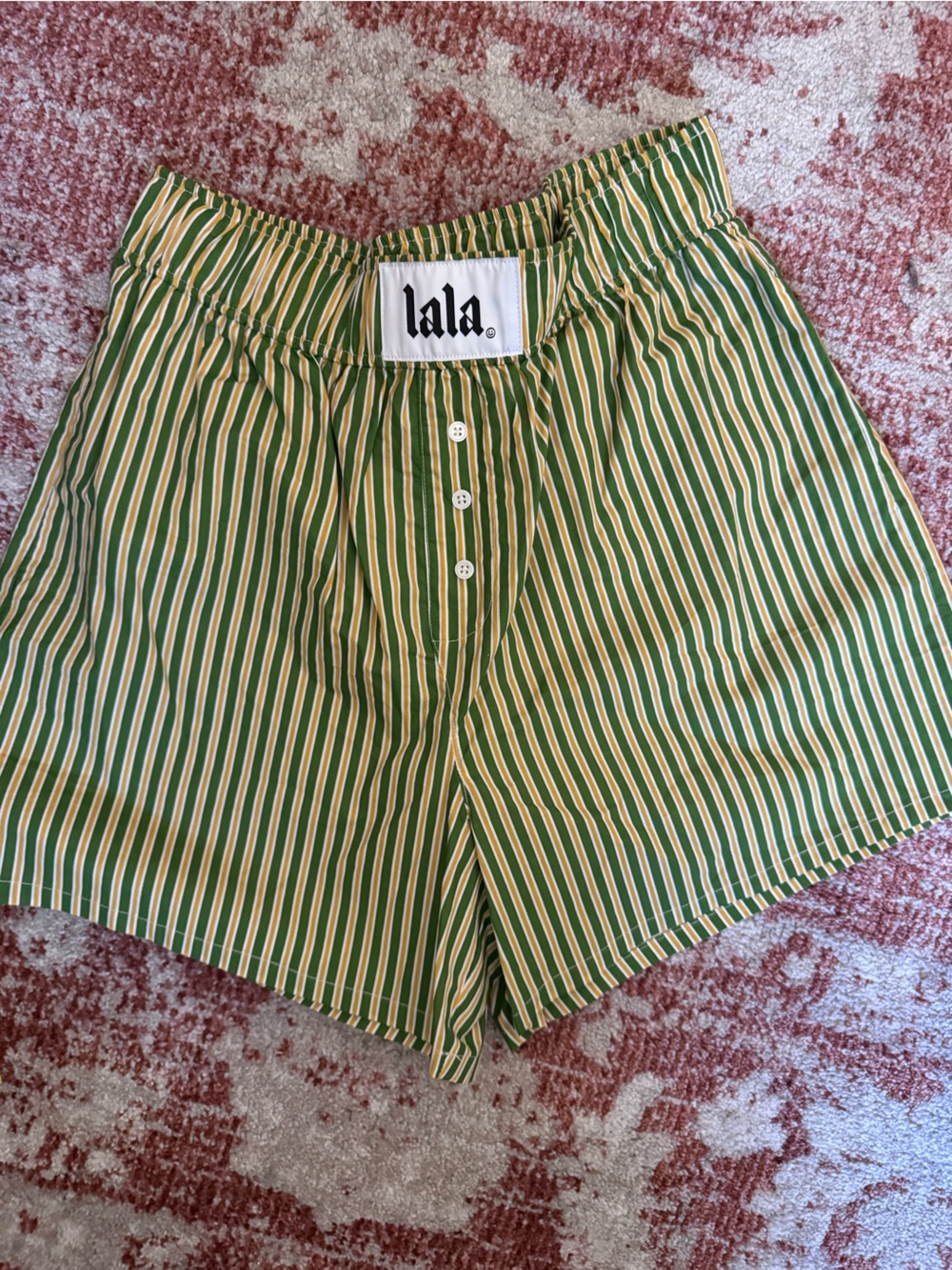 Dressed in lala boxer shorts. Size s/m.